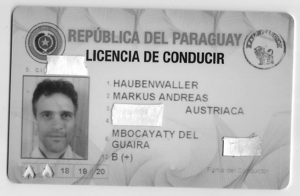 Vorderseite des Führerscheins in Paraguay