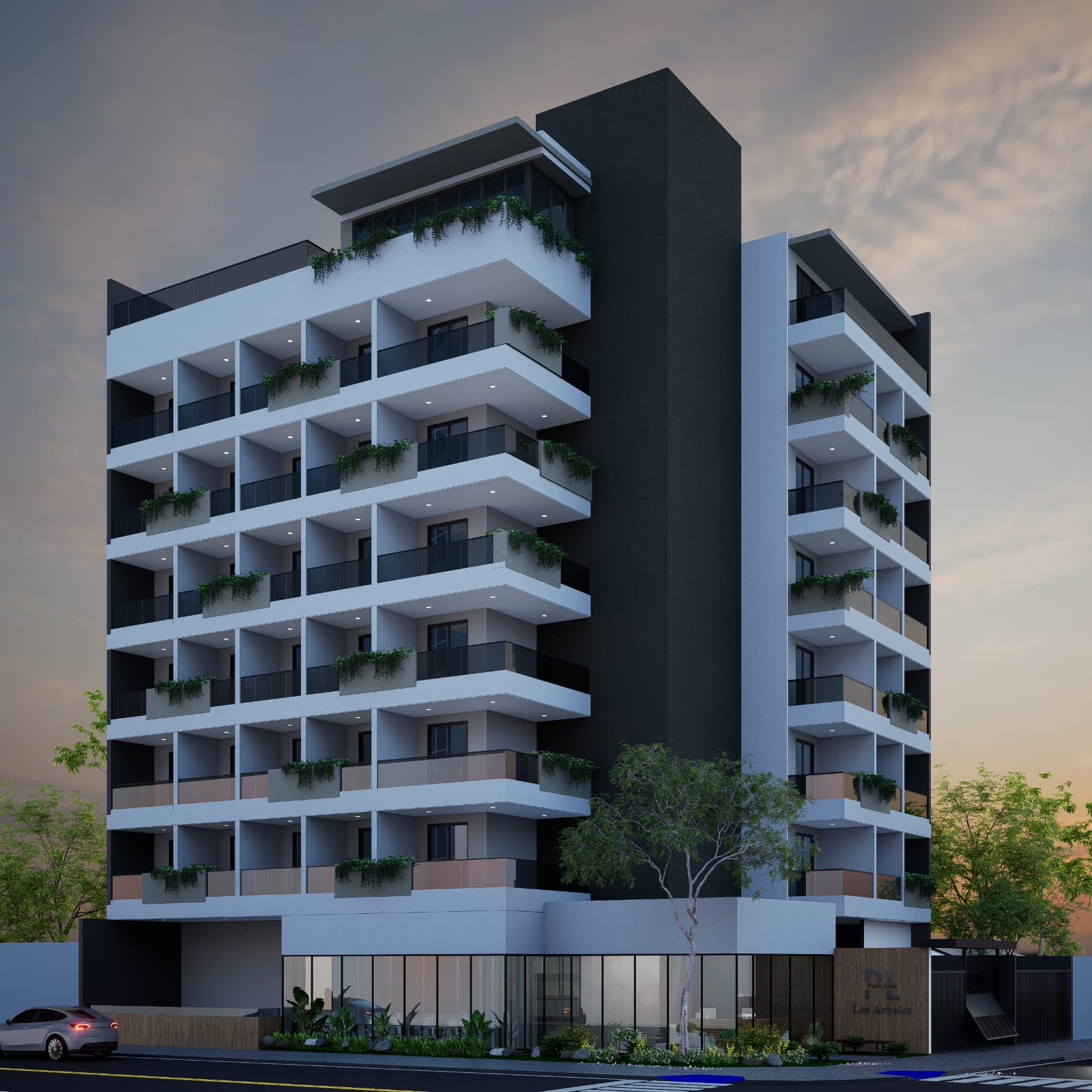 Park Lofts Los Arboles bei Abendstimmung